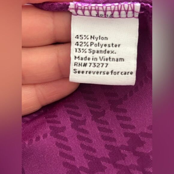 Nine West Purple Plaid Velvet Lettuce Hem Short Sleeve Blouse Small Burnout - Picture 2 of 11